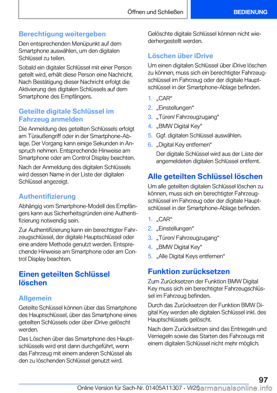 BMW 5 SERIES 2021  Betriebsanleitungen (in German) �B�e�r�e�c�h�t�i�g�u�n�g��w�e�i�t�e�r�g�e�b�e�n�D�e�n��e�n�t�s�p�r�e�c�h�e�n�d�e�n��M�e�n�