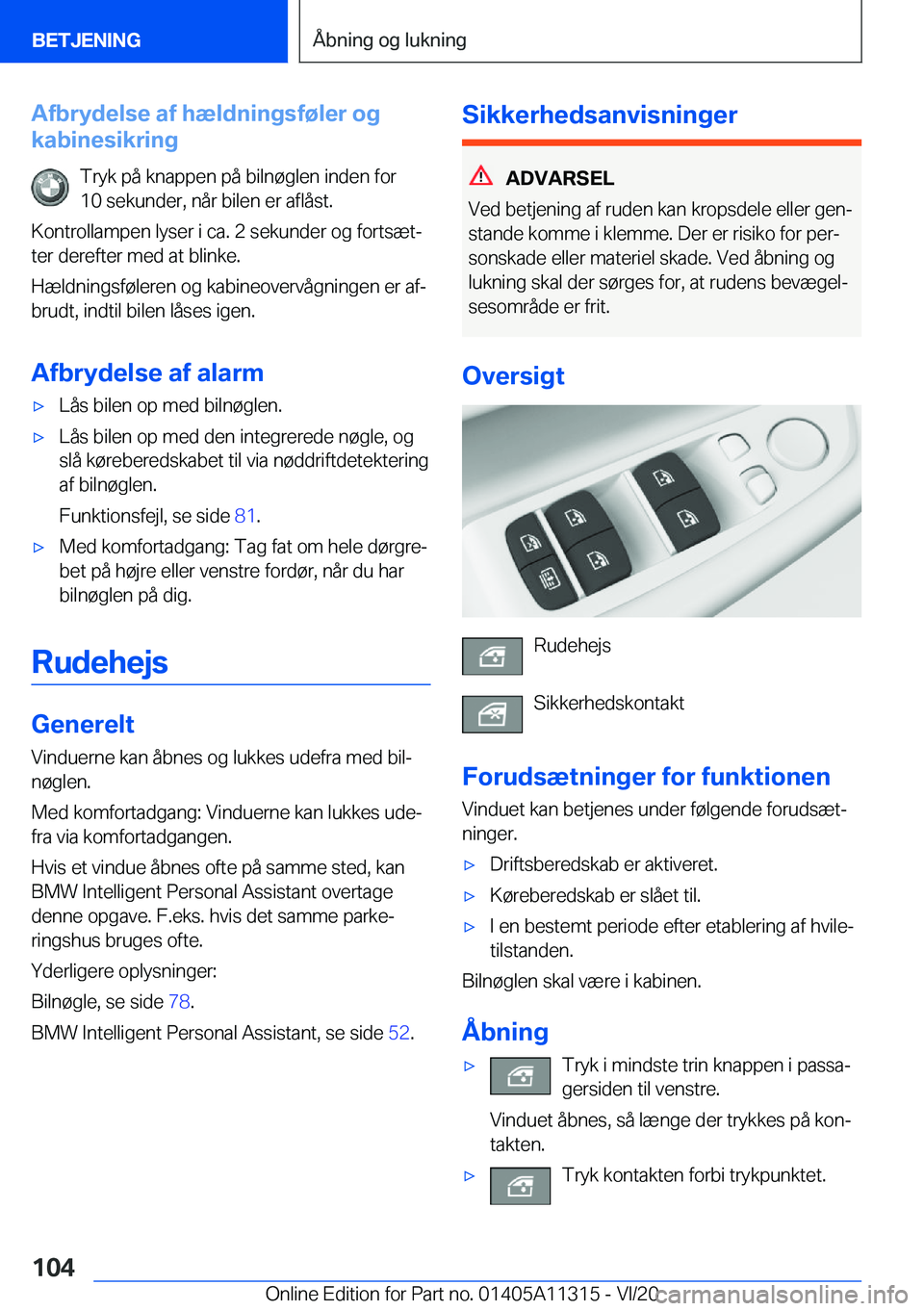 BMW 5 SERIES 2021  InstruktionsbØger (in Danish) �A�f�b�r�y�d�e�l�s�e��a�f��h�æ�l�d�n�i�n�g�s�f�