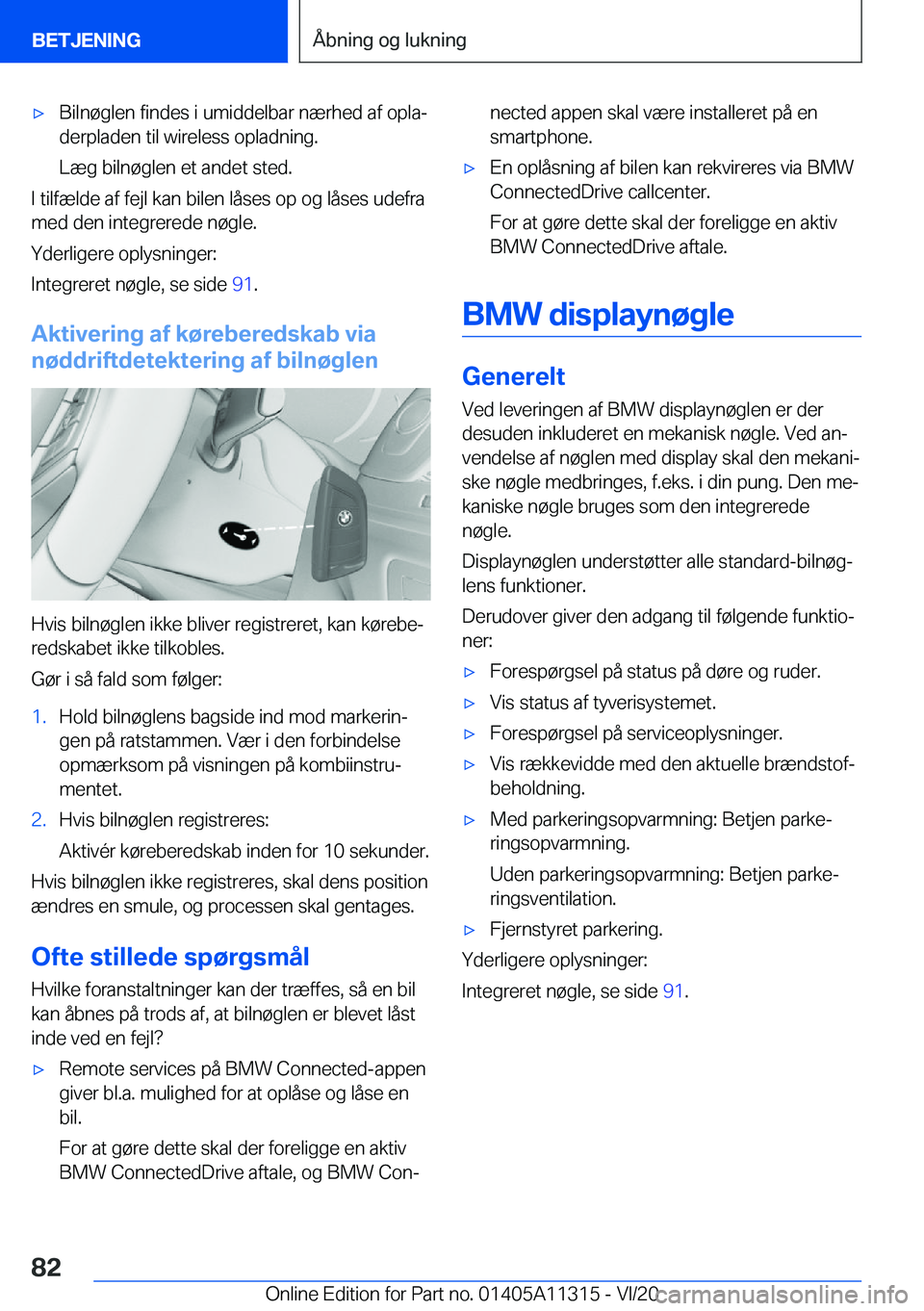 BMW 5 SERIES 2021  InstruktionsbØger (in Danish) 'x�B�i�l�n�
