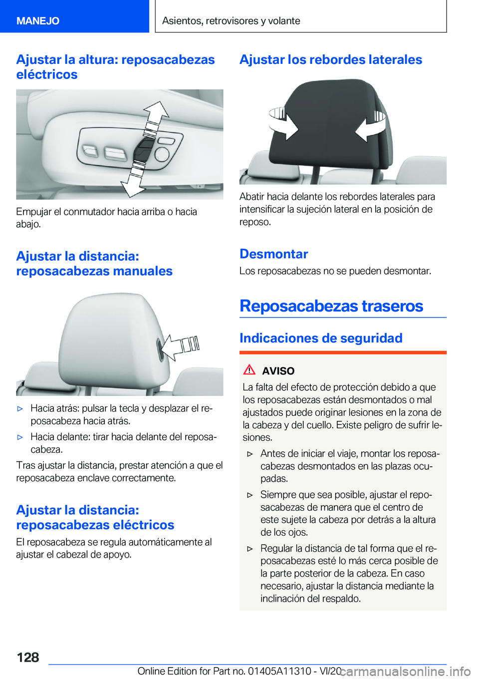 BMW 5 SERIES 2021  Manuales de Empleo (in Spanish) �A�j�u�s�t�a�r��l�a��a�l�t�u�r�a�:��r�e�p�o�s�a�c�a�b�e�z�a�s
�e�l�