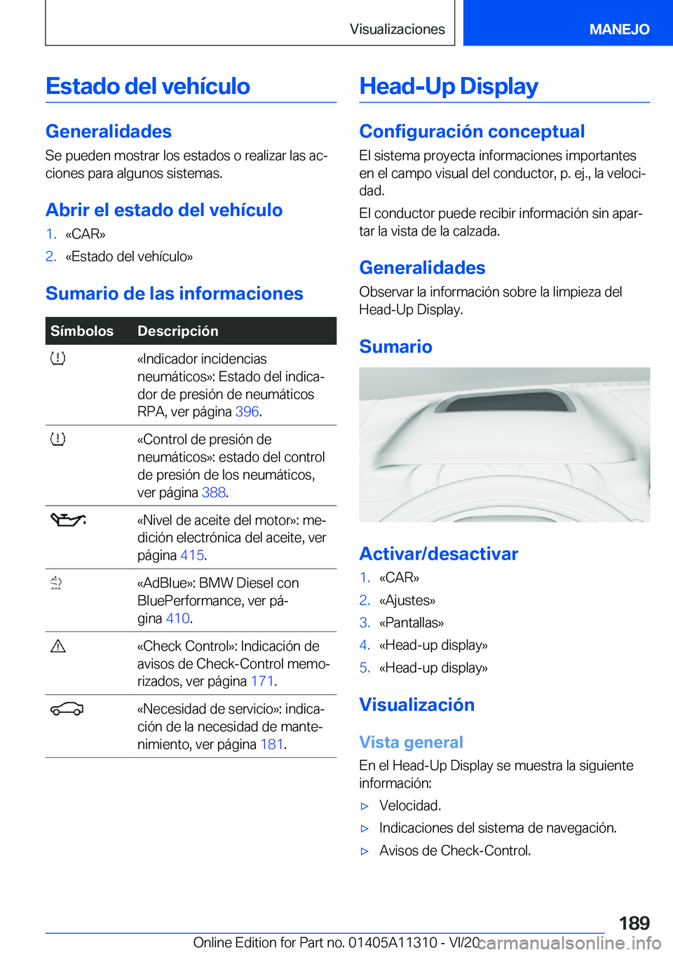 BMW 5 SERIES 2021  Manuales de Empleo (in Spanish) �E�s�t�a�d�o��d�e�l��v�e�h�