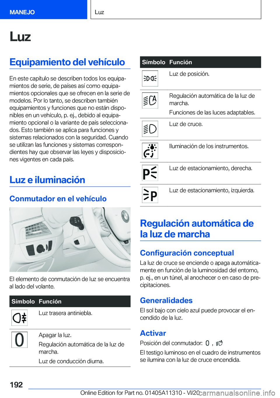 BMW 5 SERIES 2021  Manuales de Empleo (in Spanish) �L�u�z�E�q�u�i�p�a�m�i�e�n�t�o��d�e�l��v�e�h�