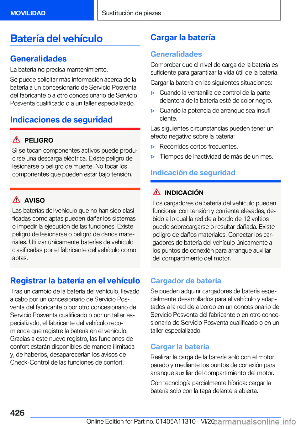 BMW 5 SERIES 2021  Manuales de Empleo (in Spanish) �B�a�t�e�r�