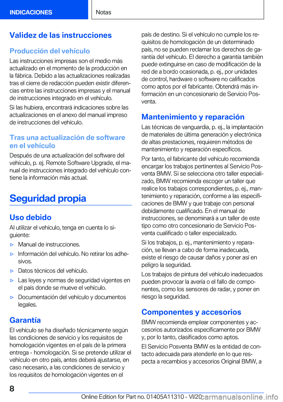 BMW 5 SERIES 2021  Manuales de Empleo (in Spanish) �V�a�l�i�d�e�z��d�e��l�a�s��i�n�s�t�r�u�c�c�i�o�n�e�s�P�r�o�d�u�c�c�i�