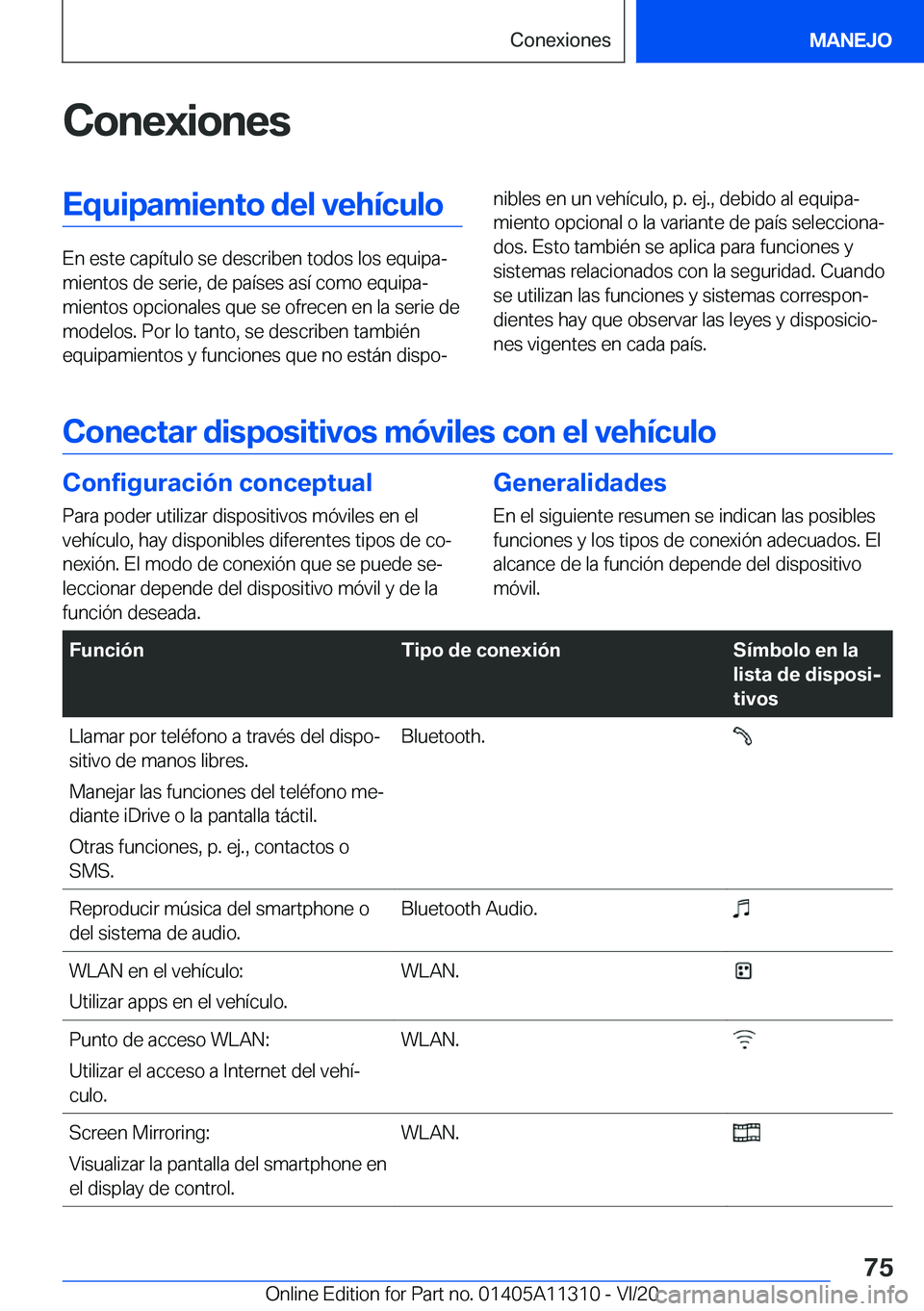 BMW 5 SERIES 2021  Manuales de Empleo (in Spanish) �C�o�n�e�x�i�o�n�e�s�E�q�u�i�p�a�m�i�e�n�t�o��d�e�l��v�e�h�
