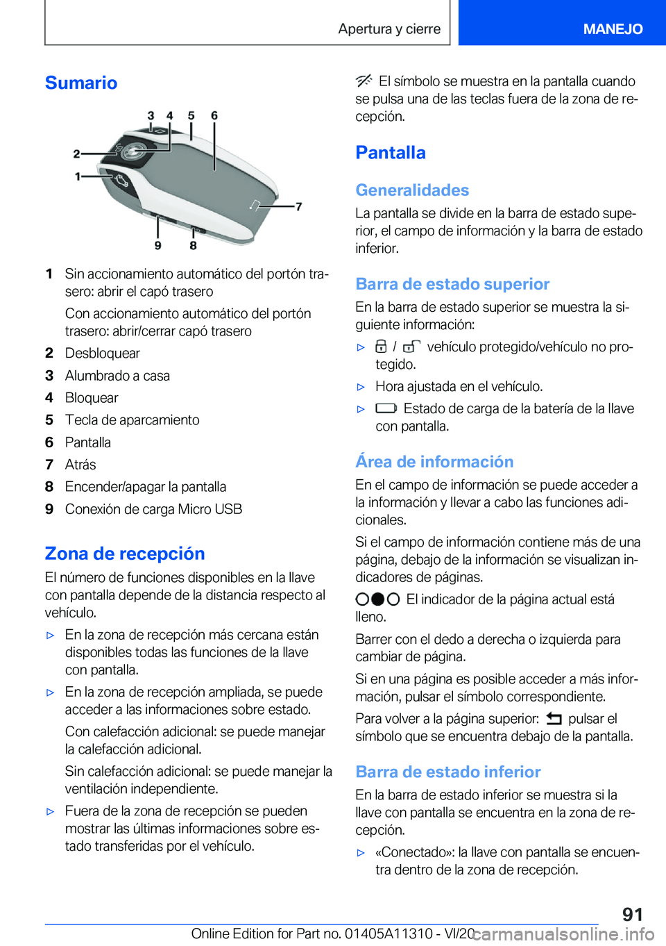 BMW 5 SERIES 2021  Manuales de Empleo (in Spanish) �S�u�m�a�r�i�o�1�S�i�n��a�c�c�i�o�n�a�m�i�e�n�t�o��a�u�t�o�m�