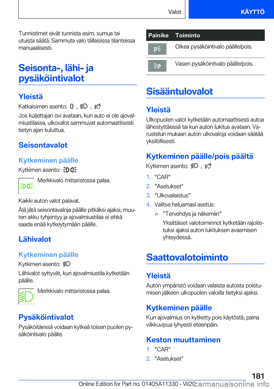 BMW 5 SERIES 2021  Omistajan Käsikirja (in Finnish) �T�u�n�n�i�s�t�i�m�e�t��e�i�v�