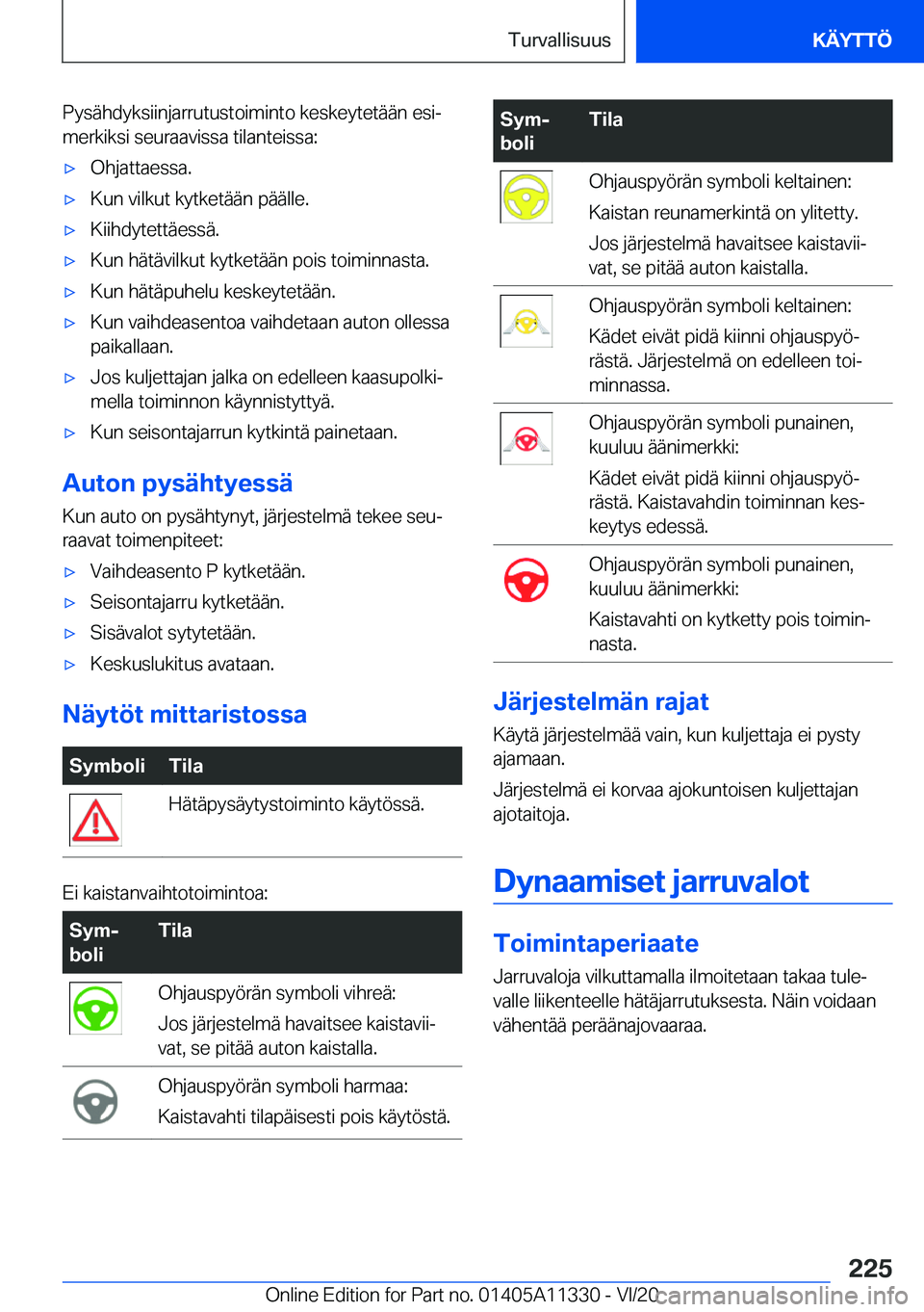 BMW 5 SERIES 2021  Omistajan Käsikirja (in Finnish) �P�y�s�