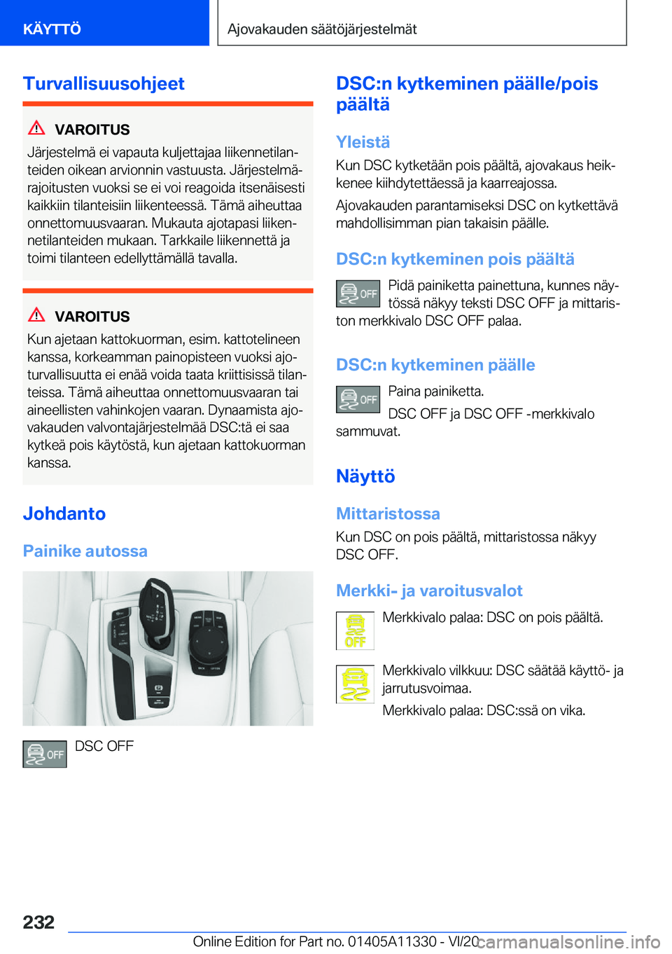 BMW 5 SERIES 2021  Omistajan Käsikirja (in Finnish) �T�u�r�v�a�l�l�i�s�u�u�s�o�h�j�e�e�t
�V�A�R�O�I�T�U�S
�J�
