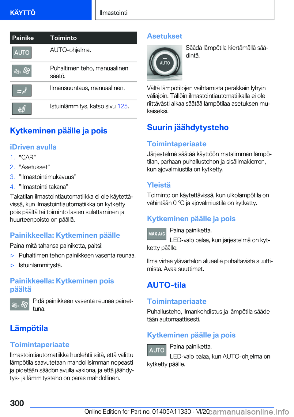 BMW 5 SERIES 2021  Omistajan Käsikirja (in Finnish) �P�a�i�n�i�k�e�T�o�i�m�i�n�t�o�A�U�T�O�-�o�h�j�e�l�m�a�.�P�u�h�a�l�t�i�m�e�n��t�e�h�o�,��m�a�n�u�a�a�l�i�n�e�n
�s�
