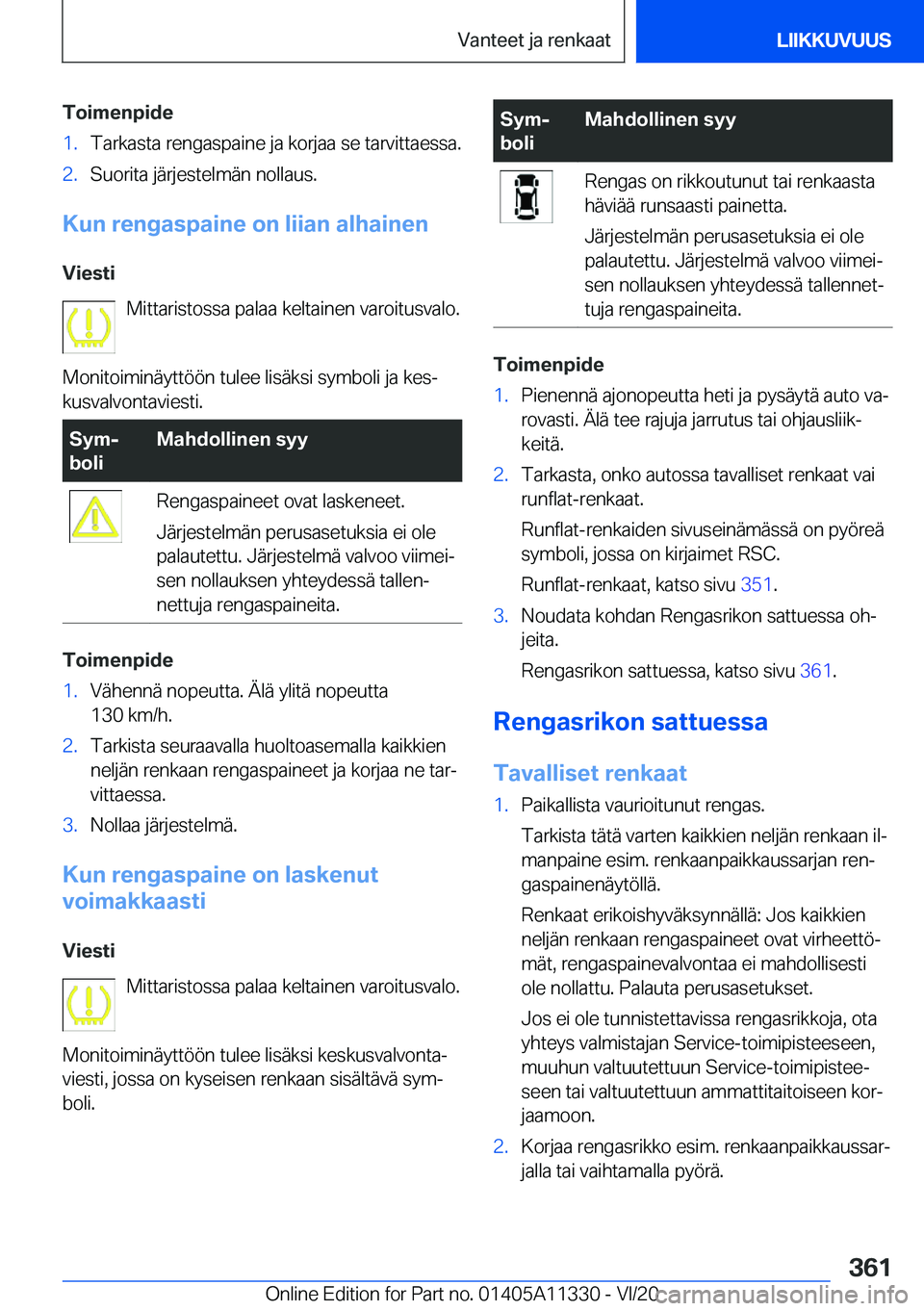 BMW 5 SERIES 2021  Omistajan Käsikirja (in Finnish) �T�o�i�m�e�n�p�i�d�e�1�.�T�a�r�k�a�s�t�a��r�e�n�g�a�s�p�a�i�n�e��j�a��k�o�r�j�a�a��s�e��t�a�r�v�i�t�t�a�e�s�s�a�.�2�.�S�u�o�r�i�t�a��j�