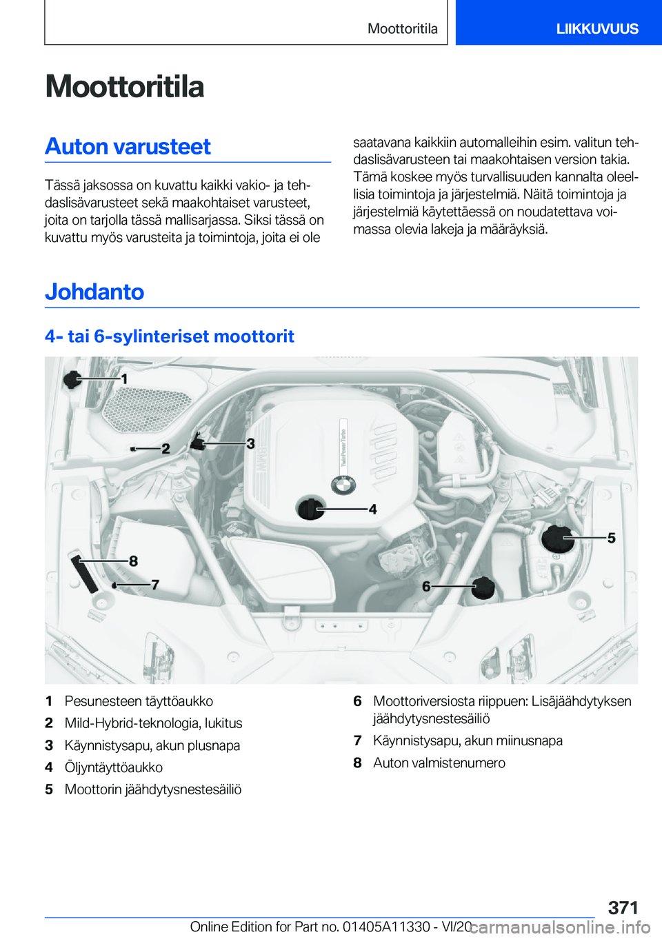 BMW 5 SERIES 2021  Omistajan Käsikirja (in Finnish) �M�o�o�t�t�o�r�i�t�i�l�a�A�u�t�o�n��v�a�r�u�s�t�e�e�t
�T�