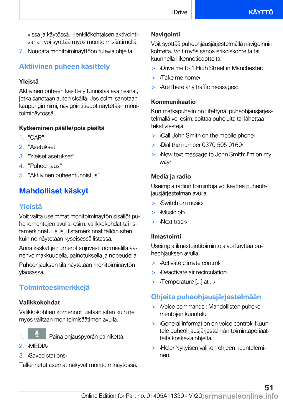 BMW 5 SERIES 2021  Omistajan Käsikirja (in Finnish) �v�i�s�s�