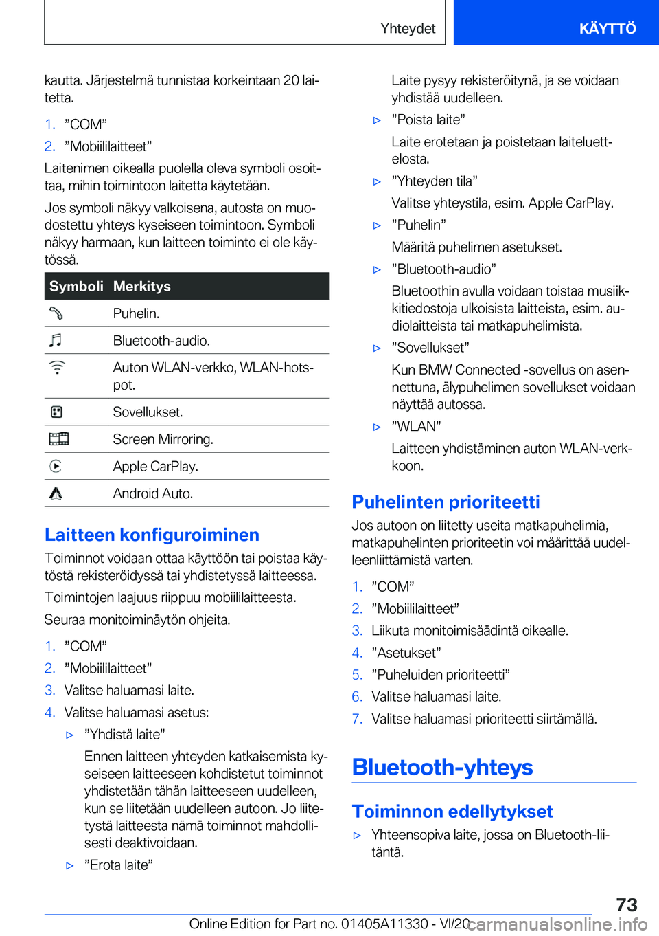 BMW 5 SERIES 2021  Omistajan Käsikirja (in Finnish) �k�a�u�t�t�a�.��J�