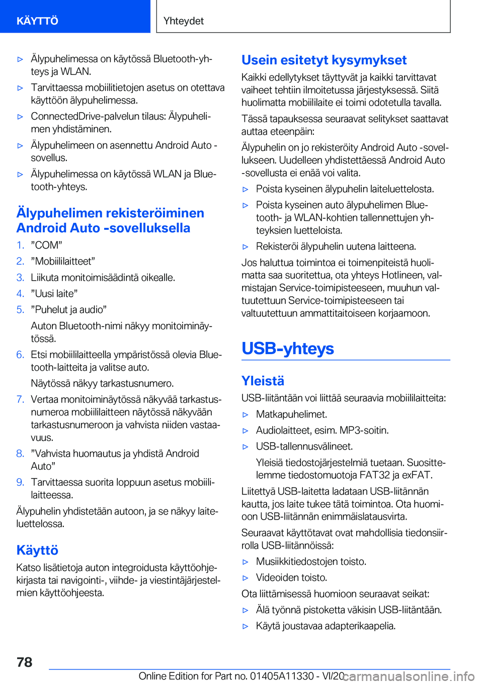 BMW 5 SERIES 2021  Omistajan Käsikirja (in Finnish) 'x�