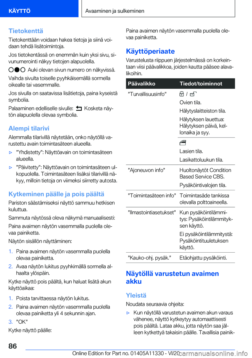 BMW 5 SERIES 2021  Omistajan Käsikirja (in Finnish) �T�i�e�t�o�k�e�n�t�t�