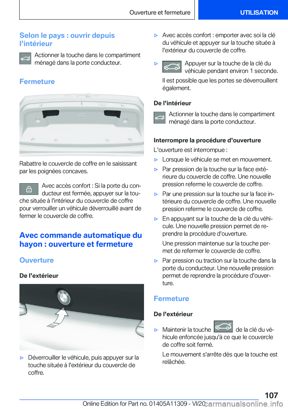 BMW 5 SERIES 2021  Notices Demploi (in French) �S�e�l�o�n��l�e��p�a�y�s��:��o�u�v�r�i�r��d�e�p�u�i�s
�ls�i�n�t�é�r�i�e�u�r
�A�c�t�i�o�n�n�e�r��l�a��t�o�u�c�h�e��d�a�n�s��l�e��c�o�m�p�a�r�t�i�m�e�n�t�m�é�n�a�g�é��d�a�n�s��l�a��p�o�
