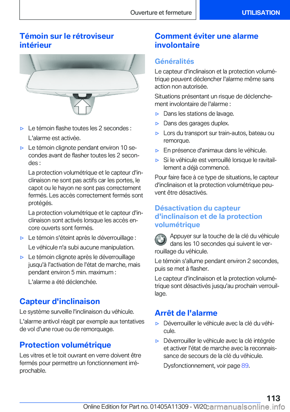 BMW 5 SERIES 2021  Notices Demploi (in French) �T�é�m�o�i�n��s�u�r��l�e��r�é�t�r�o�v�i�s�e�u�r
�i�n�t�é�r�i�e�u�r'x�L�e��t�é�m�o�i�n��f�l�a�s�h�e��t�o�u�t�e�s��l�e�s��2��s�e�c�o�n�d�e�s��:
�L�'�a�l�a�r�m�e��e�s�t��a�c�t�i�v