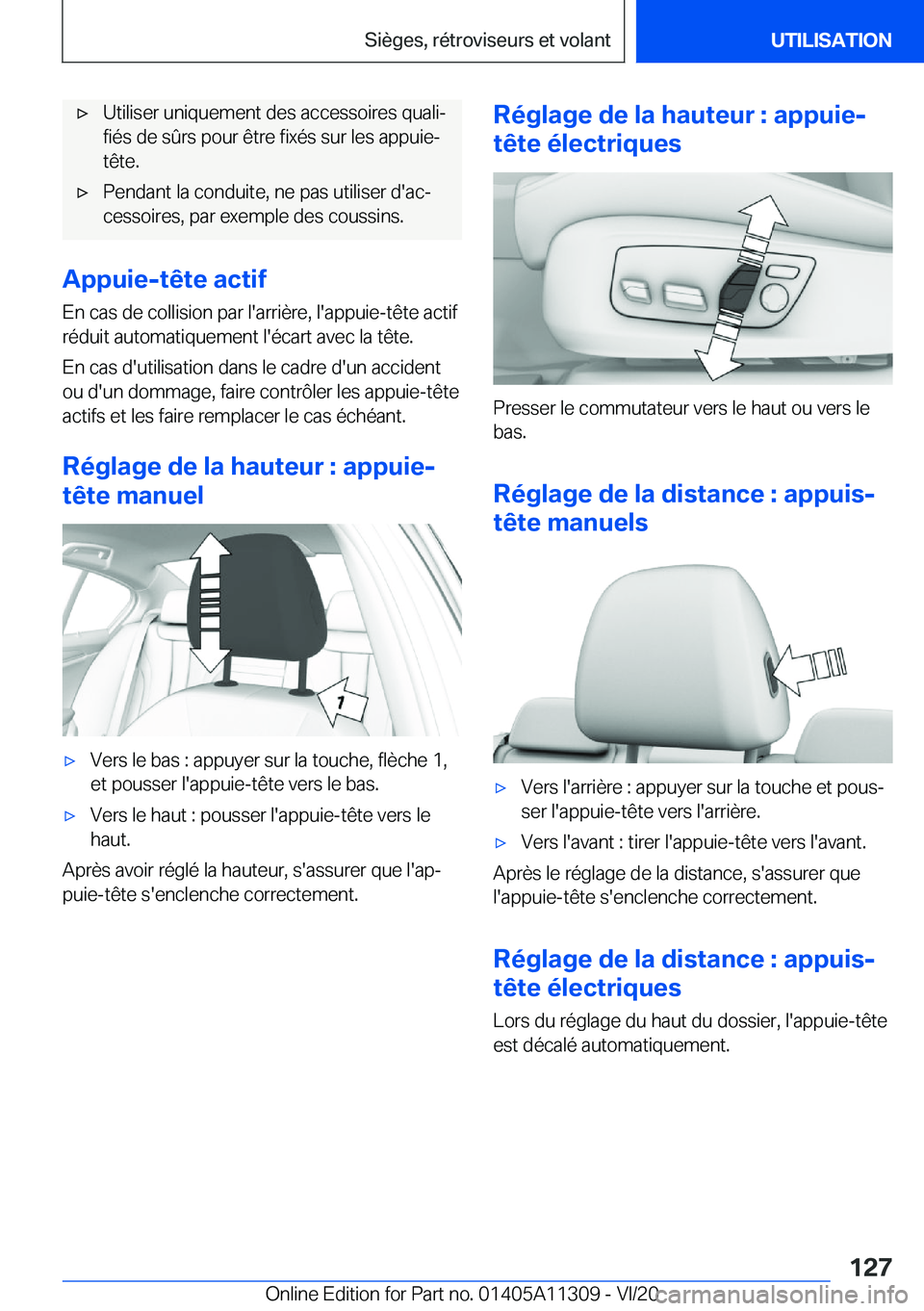 BMW 5 SERIES 2021  Notices Demploi (in French) 'x�U�t�i�l�i�s�e�r��u�n�i�q�u�e�m�e�n�t��d�e�s��a�c�c�e�s�s�o�i�r�e�s��q�u�a�l�ij
�f�i�é�s��d�e��s�