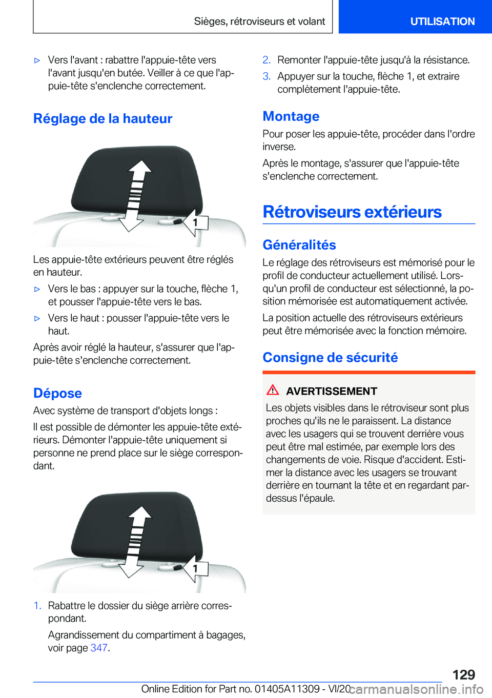 BMW 5 SERIES 2021  Notices Demploi (in French) 'x�V�e�r�s��l�'�a�v�a�n�t��:��r�a�b�a�t�t�r�e��l�'�a�p�p�u�i�e�-�t�ê�t�e��v�e�r�s�l�'�a�v�a�n�t��j�u�s�q�u�'�e�n��b�u�t�é�e�.��V�e�i�l�l�e�r��