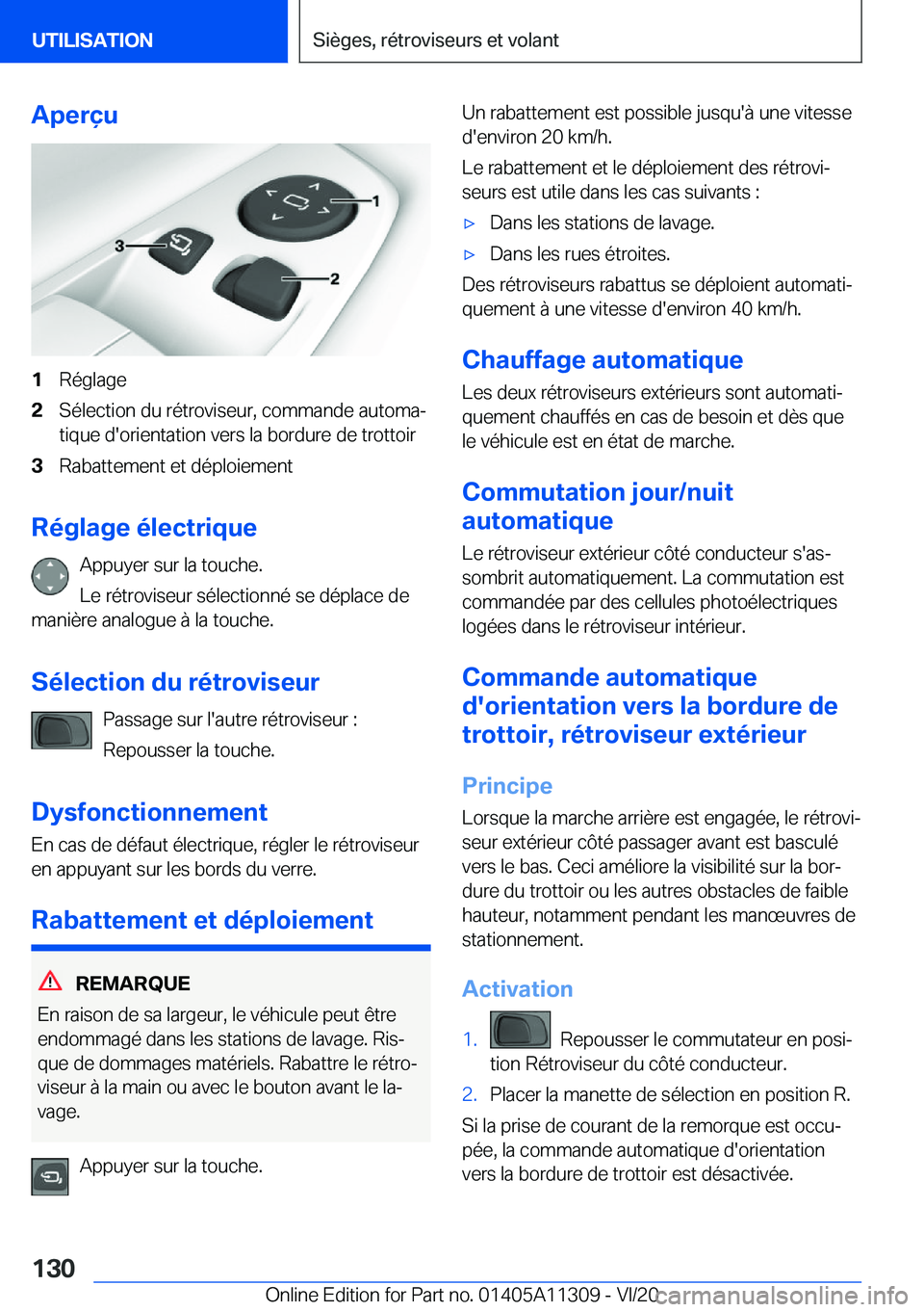 BMW 5 SERIES 2021  Notices Demploi (in French) �A�p�e�r�ç�u�1�R�é�g�l�a�g�e�2�S�é�l�e�c�t�i�o�n��d�u��r�é�t�r�o�v�i�s�e�u�r�,��c�o�m�m�a�n�d�e��a�u�t�o�m�aj
�t�i�q�u�e��d�'�o�r�i�e�n�t�a�t�i�o�n��v�e�r�s��l�a��b�o�r�d�u�r�e��d�e�