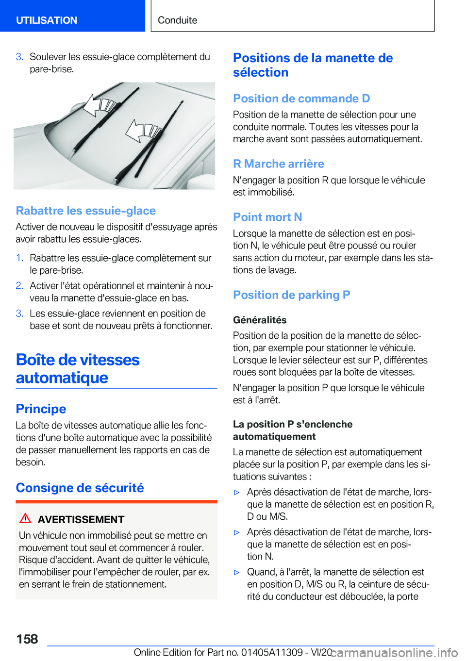 BMW 5 SERIES 2021  Notices Demploi (in French) �3�.�S�o�u�l�e�v�e�r��l�e�s��e�s�s�u�i�e�-�g�l�a�c�e��c�o�m�p�l�è�t�e�m�e�n�t��d�u
�p�a�r�e�-�b�r�i�s�e�.
�R�a�b�a�t�t�r�e��l�e�s��e�s�s�u�i�e�-�g�l�a�c�e
�A�c�t�i�v�e�r��d�e��n�o�u�v�e�a�u�