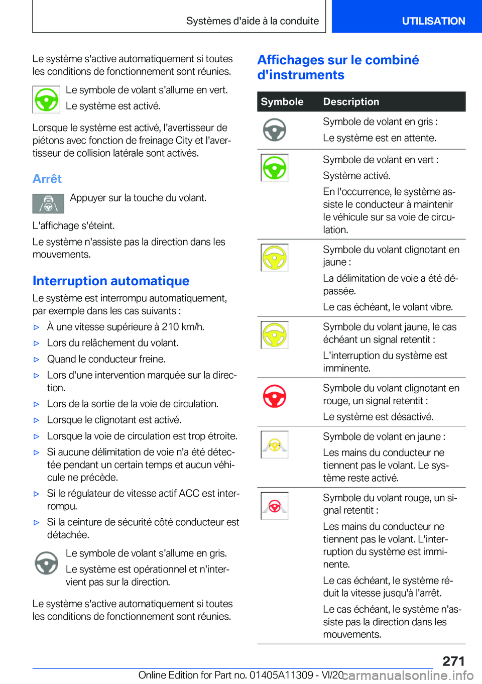 BMW 5 SERIES 2021  Notices Demploi (in French) �L�e��s�y�s�t�è�m�e��s�'�a�c�t�i�v�e��a�u�t�o�m�a�t�i�q�u�e�m�e�n�t��s�i��t�o�u�t�e�s
�l�e�s��c�o�n�d�i�t�i�o�n�s��d�e��f�o�n�c�t�i�o�n�n�e�m�e�n�t��s�o�n�t��r�é�u�n�i�e�s�.
�L�e��s�y