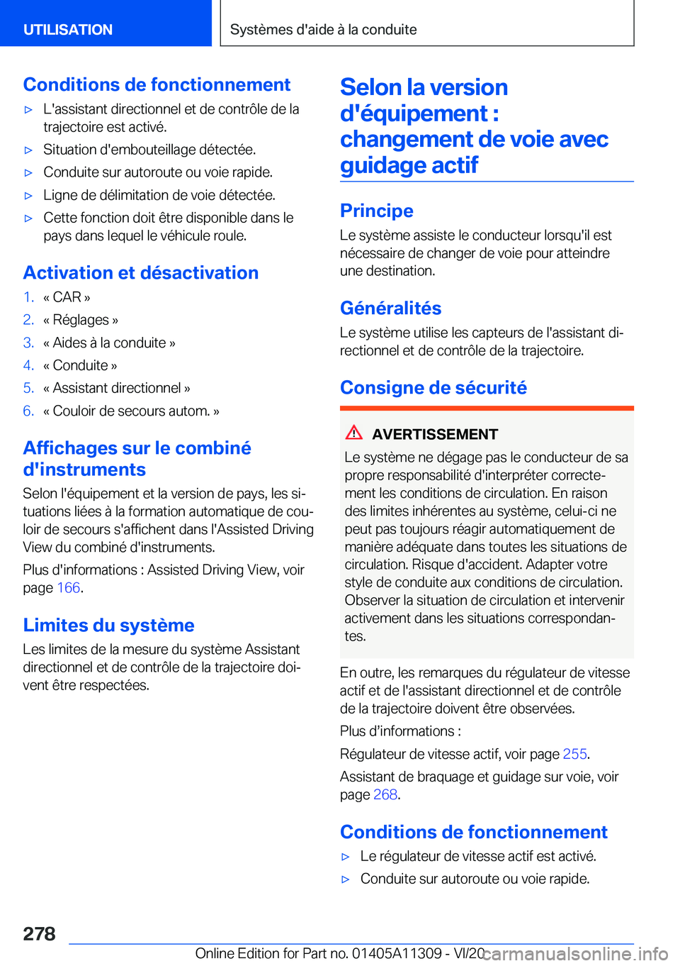 BMW 5 SERIES 2021  Notices Demploi (in French) �C�o�n�d�i�t�i�o�n�s��d�e��f�o�n�c�t�i�o�n�n�e�m�e�n�t'x�L�'�a�s�s�i�s�t�a�n�t��d�i�r�e�c�t�i�o�n�n�e�l��e�t��d�e��c�o�n�t�r�