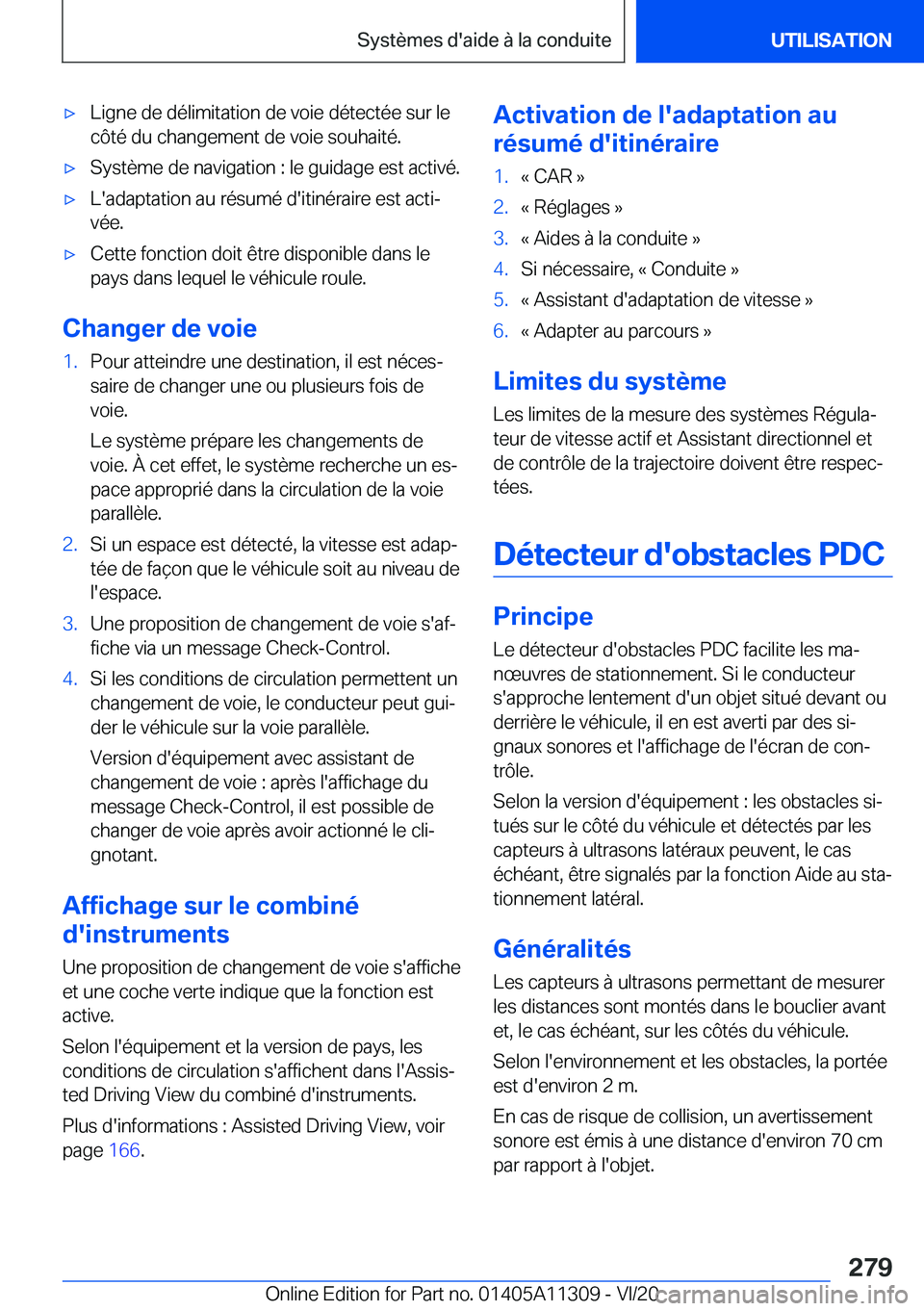 BMW 5 SERIES 2021  Notices Demploi (in French) 'x�L�i�g�n�e��d�e��d�é�l�i�m�i�t�a�t�i�o�n��d�e��v�o�i�e��d�é�t�e�c�t�é�e��s�u�r��l�e�c�