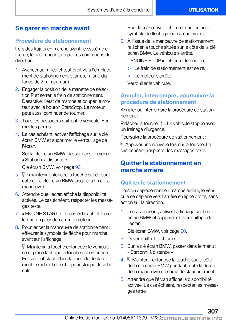 BMW 5 SERIES 2021  Notices Demploi (in French) �S�e��g�a�r�e�r��e�n��m�a�r�c�h�e��a�v�a�n�t
�P�r�o�c�é�d�u�r�e��d�e��s�t�a�t�i�o�n�n�e�m�e�n�t �L�o�r�s��d�e�s��t�r�a�j�e�t�s��e�n��m�a�r�c�h�e��a�v�a�n�t�,��l�e��s�y�s�t�è�m�e��e�fj