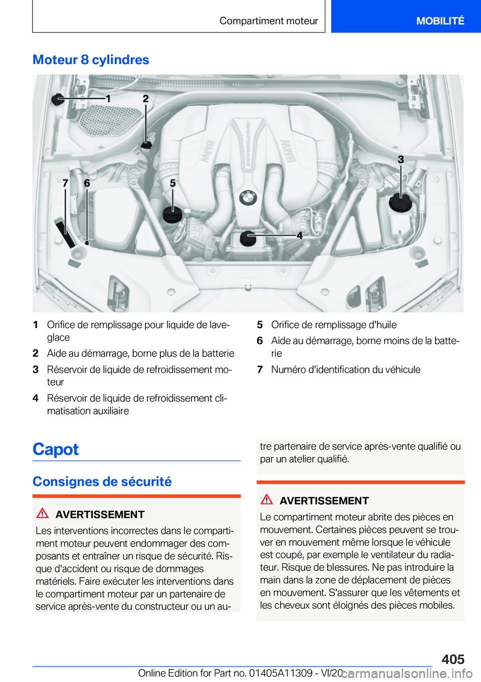 BMW 5 SERIES 2021  Notices Demploi (in French) �M�o�t�e�u�r��8��c�y�l�i�n�d�r�e�s�1�O�r�i�f�i�c�e��d�e��r�e�m�p�l�i�s�s�a�g�e��p�o�u�r��l�i�q�u�i�d�e��d�e��l�a�v�e�-
�g�l�a�c�e�2�A�i�d�e��a�u��d�é�m�a�r�r�a�g�e�,��b�o�r�n�e��p�l�u�s�