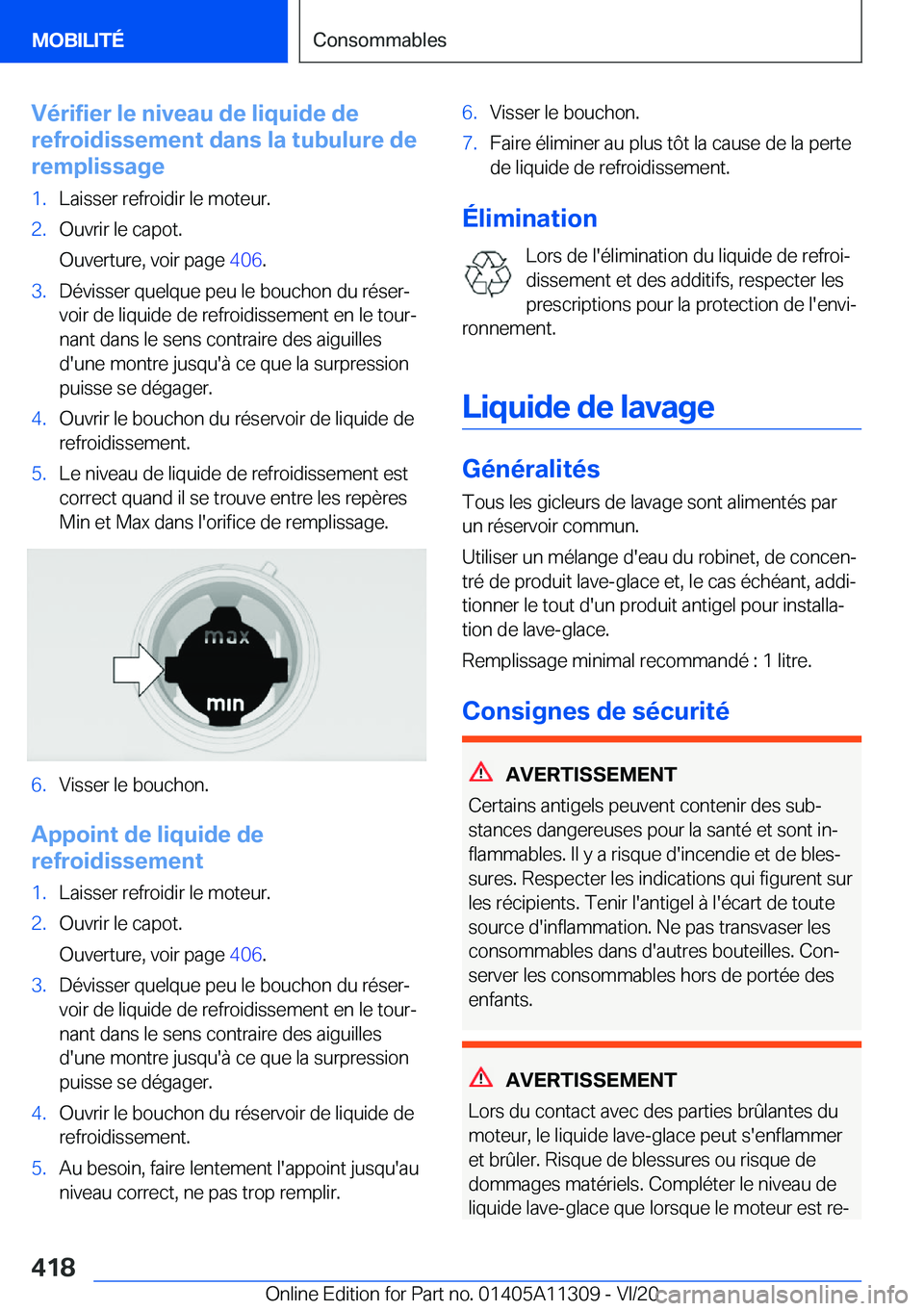 BMW 5 SERIES 2021  Notices Demploi (in French) �V�é�r�i�f�i�e�r��l�e��n�i�v�e�a�u��d�e��l�i�q�u�i�d�e��d�e
�r�e�f�r�o�i�d�i�s�s�e�m�e�n�t��d�a�n�s��l�a��t�u�b�u�l�u�r�e��d�e
�r�e�m�p�l�i�s�s�a�g�e�1�.�L�a�i�s�s�e�r��r�e�f�r�o�i�d�i�r��