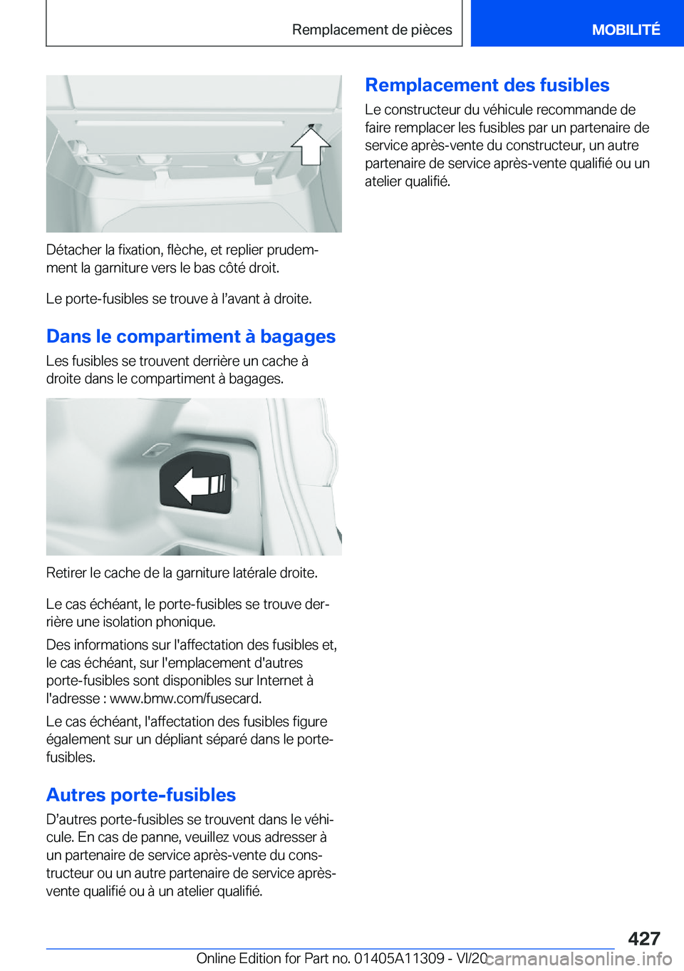 BMW 5 SERIES 2021  Notices Demploi (in French) �D�é�t�a�c�h�e�r��l�a��f�i�x�a�t�i�o�n�,��f�l�è�c�h�e�,��e�t��r�e�p�l�i�e�r��p�r�u�d�e�mj�m�e�n�t��l�a��g�a�r�n�i�t�u�r�e��v�e�r�s��l�e��b�a�s��c�