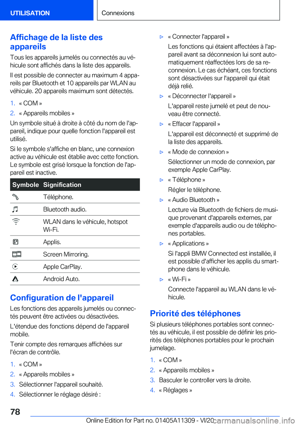 BMW 5 SERIES 2021  Notices Demploi (in French) �A�f�f�i�c�h�a�g�e��d�e��l�a��l�i�s�t�e��d�e�s
�a�p�p�a�r�e�i�l�s
�T�o�u�s��l�e�s��a�p�p�a�r�e�i�l�s��j�u�m�e�l�é�s��o�u��c�o�n�n�e�c�t�é�s��a�u��v�éj �h�i�c�u�l�e��s�o�n�t��a�f�f�i�c