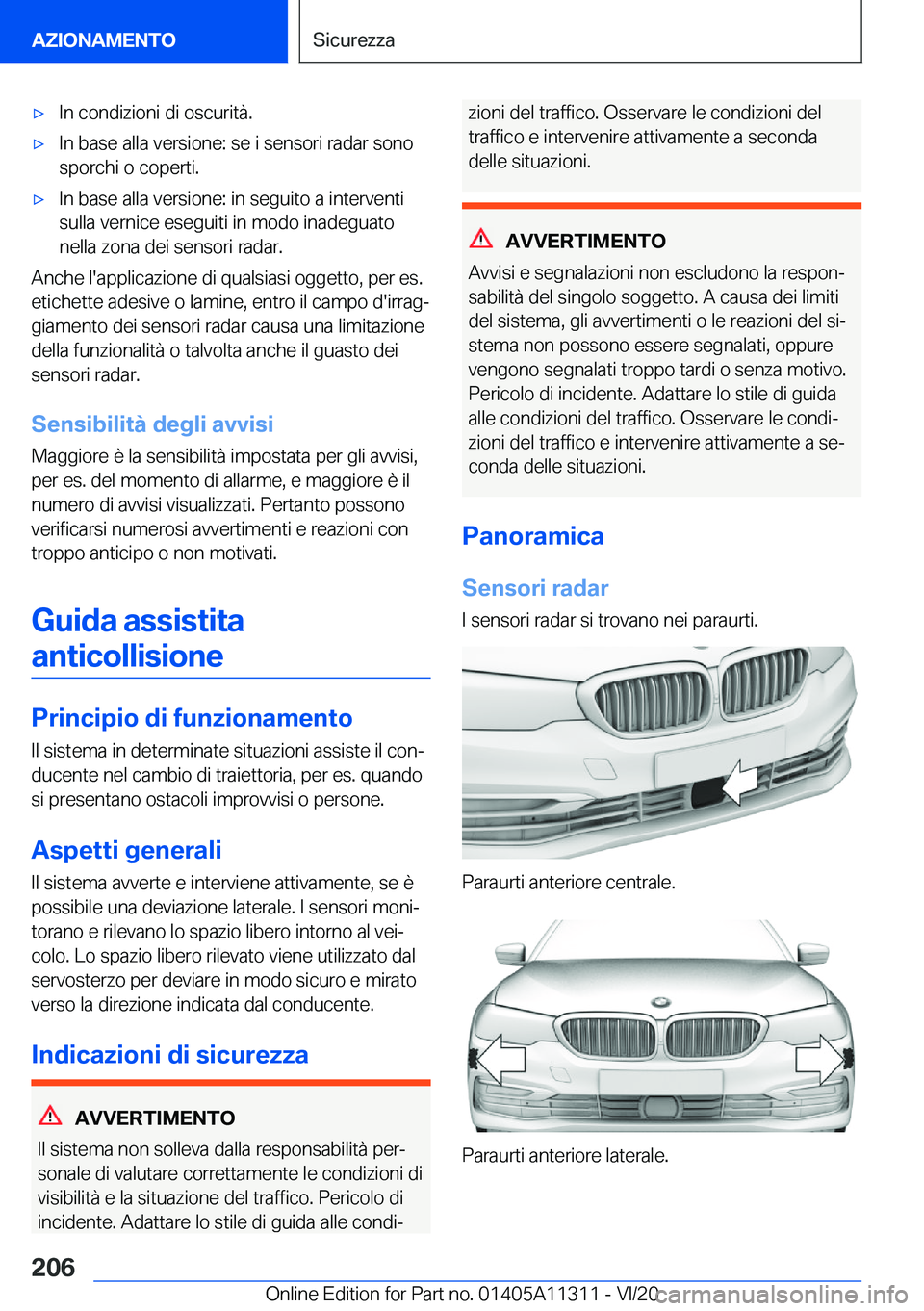 BMW 5 SERIES 2021  Libretti Di Uso E manutenzione (in Italian) 'x�I�n��c�o�n�d�i�z�i�o�n�i��d�i��o�s�c�u�r�i�t�