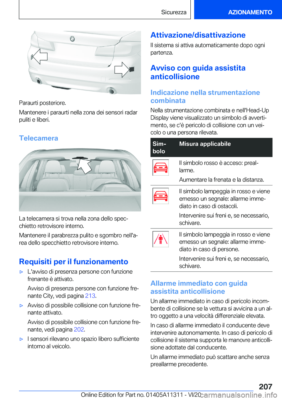 BMW 5 SERIES 2021  Libretti Di Uso E manutenzione (in Italian) �P�a�r�a�u�r�t�i��p�o�s�t�e�r�i�o�r�e�.
�M�a�n�t�e�n�e�r�e��i��p�a�r�a�u�r�t�i��n�e�l�l�a��z�o�n�a��d�e�i��s�e�n�s�o�r�i��r�a�d�a�r �p�u�l�i�t�i��e��l�i�b�e�r�i�.
�T�e�l�e�c�a�m�e�r�a
�L�a�