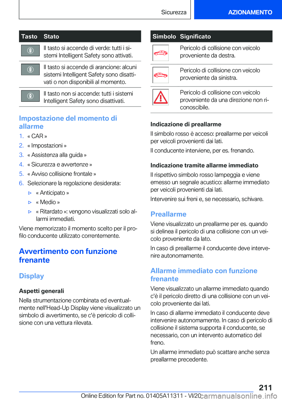 BMW 5 SERIES 2021  Libretti Di Uso E manutenzione (in Italian) �T�a�s�t�o�S�t�a�t�o�I�l��t�a�s�t�o��s�i��a�c�c�e�n�d�e��d�i��v�e�r�d�e�:��t�u�t�t�i��i��s�iª
�s�t�e�m�i��I�n�t�e�l�l�i�g�e�n�t��S�a�f�e�t�y��s�o�n�o��a�t�t�i�v�a�t�i�.�I�l��t�a�s�t�o�