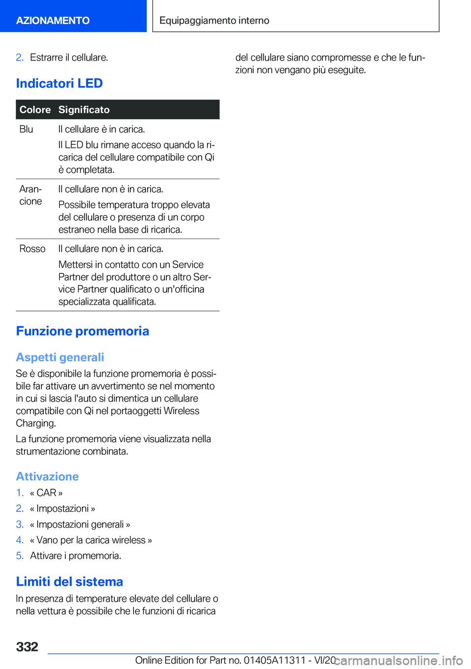 BMW 5 SERIES 2021  Libretti Di Uso E manutenzione (in Italian) �2�.�E�s�t�r�a�r�r�e��i�l��c�e�l�l�u�l�a�r�e�.
�I�n�d�i�c�a�t�o�r�i��L�E�D
�C�o�l�o�r�e�S�i�g�n�i�f�i�c�a�t�o�B�l�u�I�l��c�e�l�l�u�l�a�r�e��è��i�n��c�a�r�i�c�a�.
�I�l��L�E�D��b�l�u��r�i�m�a