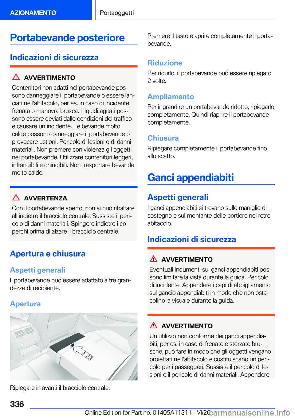 BMW 5 SERIES 2021  Libretti Di Uso E manutenzione (in Italian) �P�o�r�t�a�b�e�v�a�n�d�e��p�o�s�t�e�r�i�o�r�e
�I�n�d�i�c�a�z�i�o�n�i��d�i��s�i�c�u�r�e�z�z�a
�A�V�V�E�R�T�I�M�E�N�T�O
�C�o�n�t�e�n�i�t�o�r�i��n�o�n��a�d�a�t�t�i��n�e�l��p�o�r�t�a�b�e�v�a�n�d�e�