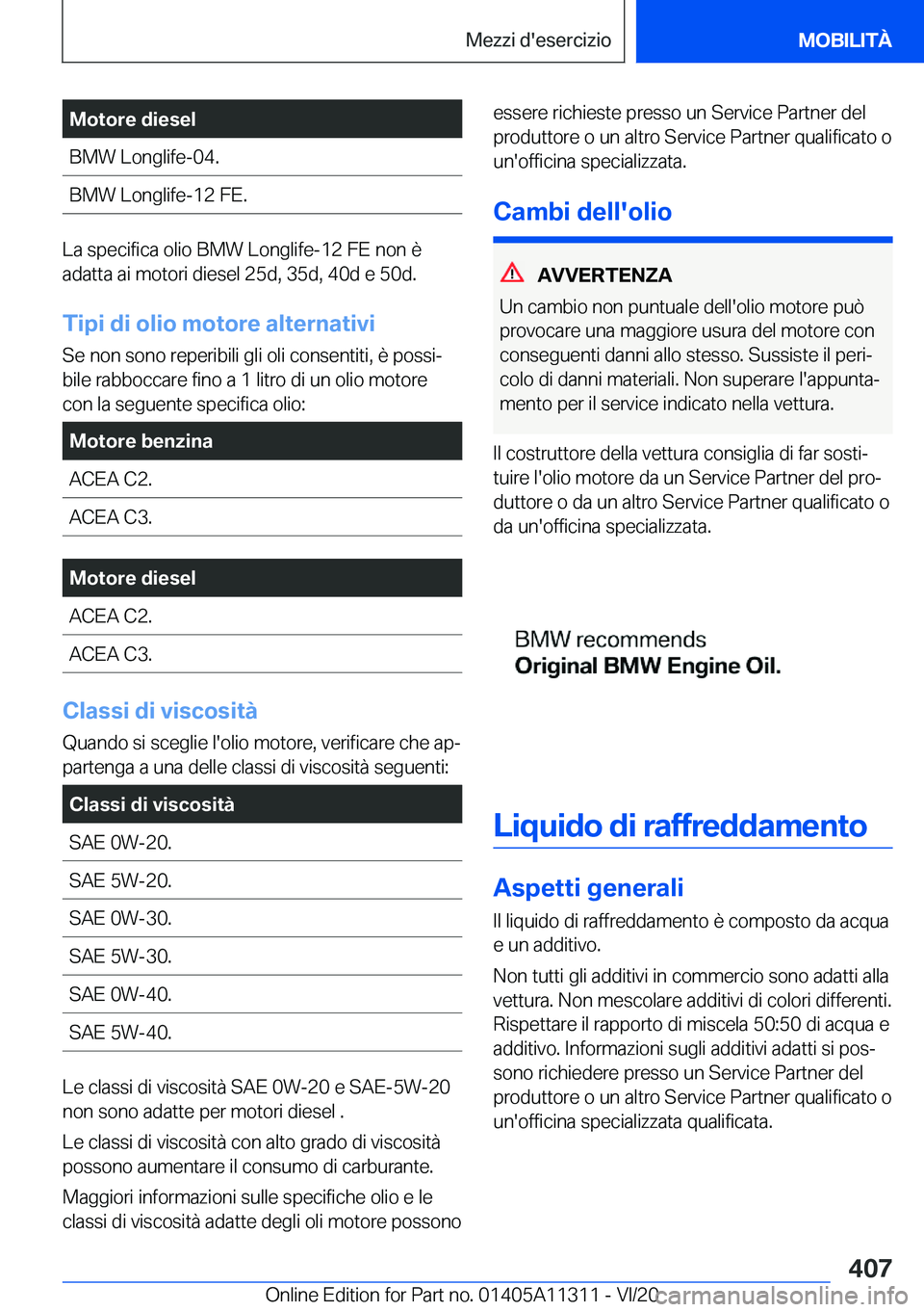 BMW 5 SERIES 2021  Libretti Di Uso E manutenzione (in Italian) �M�o�t�o�r�e��d�i�e�s�e�l�B�M�W��L�o�n�g�l�i�f�e�-�0�4�.�B�M�W��L�o�n�g�l�i�f�e�-�1�2��F�E�.
�L�a��s�p�e�c�i�f�i�c�a��o�l�i�o��B�M�W��L�o�n�g�l�i�f�e�-�1�2��F�E��n�o�n��è�a�d�a�t�t�a��a�i