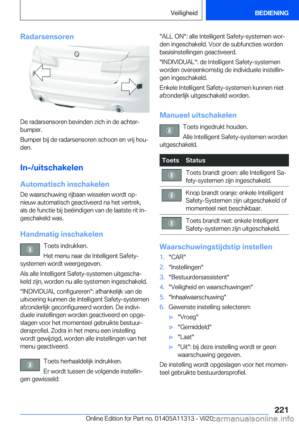BMW 5 SERIES 2021  Instructieboekjes (in Dutch) �R�a�d�a�r�s�e�n�s�o�r�e�n
�D�e��r�a�d�a�r�s�e�n�s�o�r�e�n��b�e�v�i�n�d�e�n��z�i�c�h��i�n��d�e��a�c�h�t�e�rj�b�u�m�p�e�r�.
�B�u�m�p�e�r��b�i�j��d�e��r�a�d�a�r�s�e�n�s�o�r�e�n��s�c�h�o�o�n�