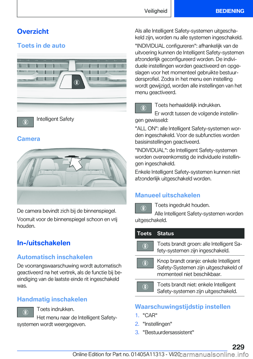 BMW 5 SERIES 2021  Instructieboekjes (in Dutch) �O�v�e�r�z�i�c�h�t�T�o�e�t�s��i�n��d�e��a�u�t�o
�I�n�t�e�l�l�i�g�e�n�t��S�a�f�e�t�y
�C�a�m�e�r�a
�D�e��c�a�m�e�r�a��b�e�v�i�n�d�t��z�i�c�h��b�i�j��d�e��b�i�n�n�e�n�s�p�i�e�g�e�l�. �V�o�o�r�r