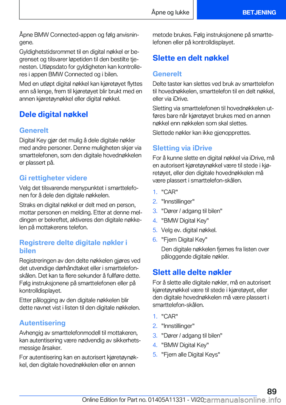 BMW 5 SERIES 2021  InstruksjonsbØker (in Norwegian) �