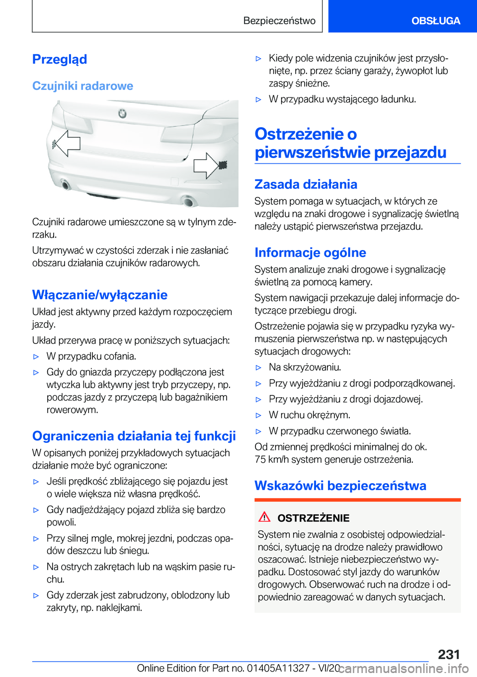 BMW 5 SERIES 2021  Instrukcja obsługi (in Polish) �P�r�z�e�g�l�ą�d�C�z�u�j�n�i�k�i��r�a�d�a�r�o�w�e
�C�z�u�j�n�i�k�i��r�a�d�a�r�o�w�e��u�m�i�e�s�z�c�z�o�n�e��s�