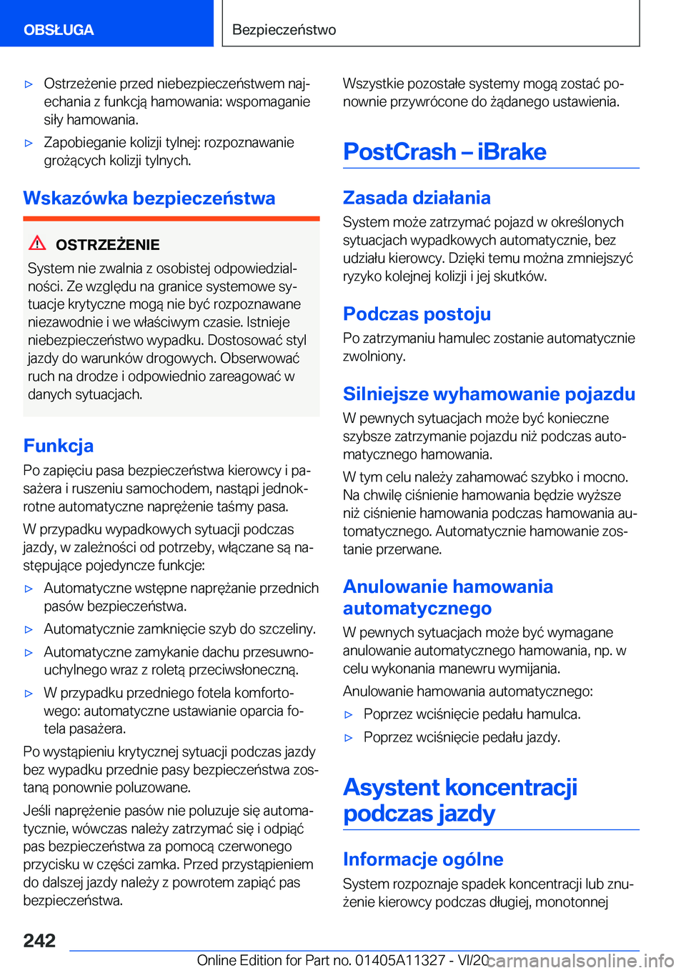 BMW 5 SERIES 2021  Instrukcja obsługi (in Polish) 'x�O�s�t�r�z�e9�e�n�i�e��p�r�z�e�d��n�i�e�b�e�z�p�i�e�c�z�e�