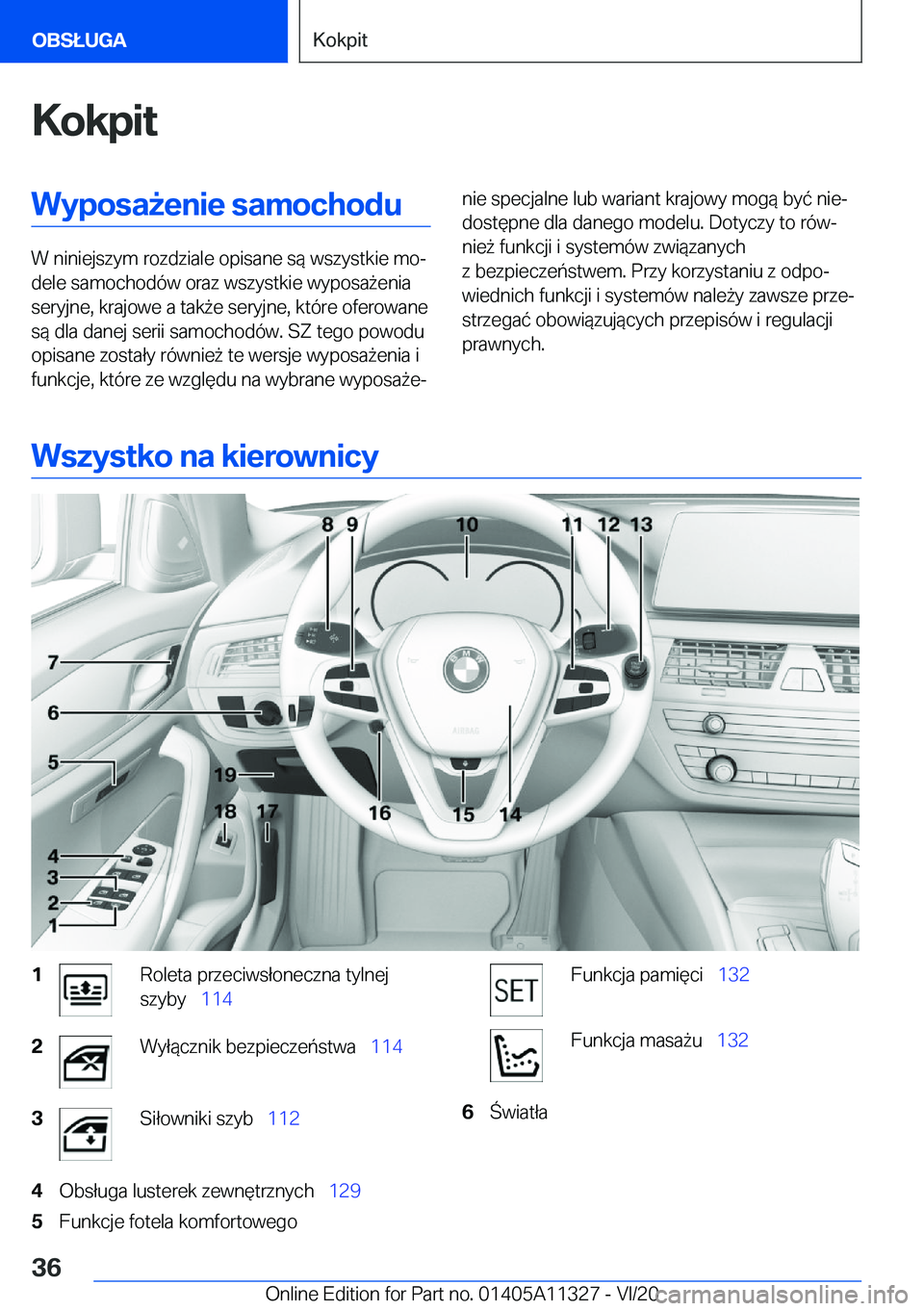 BMW 5 SERIES 2021  Instrukcja obsługi (in Polish) �K�o�k�p�i�t�W�y�p�o�s�a9�e�n�i�e��s�a�m�o�c�h�o�d�u
�W��n�i�n�i�e�j�s�z�y�m��r�o�z�d�z�i�a�l�e��o�p�i�s�a�n�e��s�
