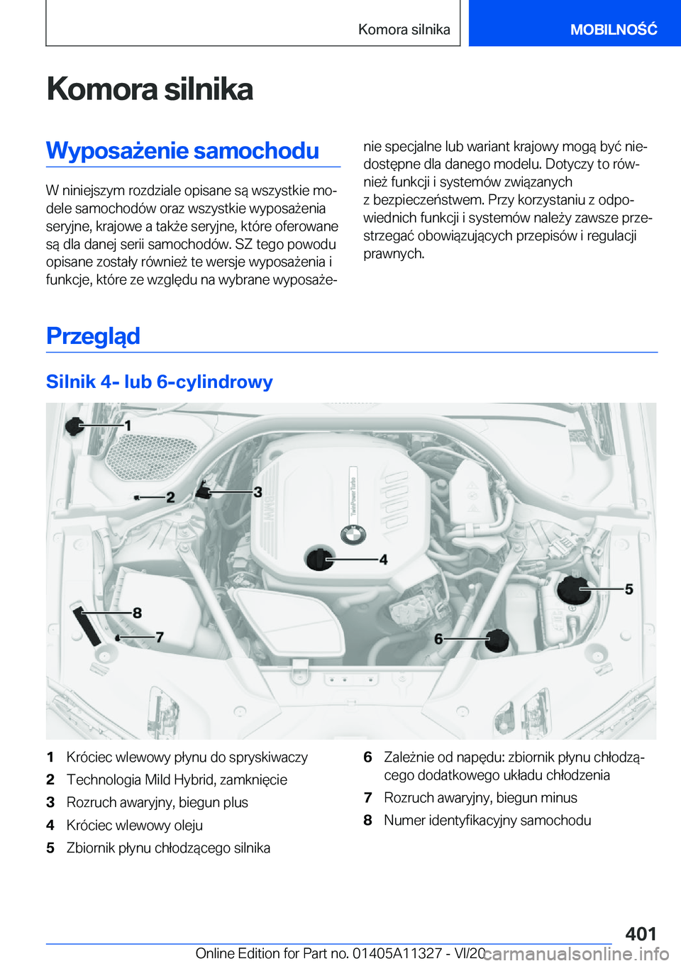 BMW 5 SERIES 2021  Instrukcja obsługi (in Polish) �K�o�m�o�r�a��s�i�l�n�i�k�a�W�y�p�o�s�a9�e�n�i�e��s�a�m�o�c�h�o�d�u
�W��n�i�n�i�e�j�s�z�y�m��r�o�z�d�z�i�a�l�e��o�p�i�s�a�n�e��s�