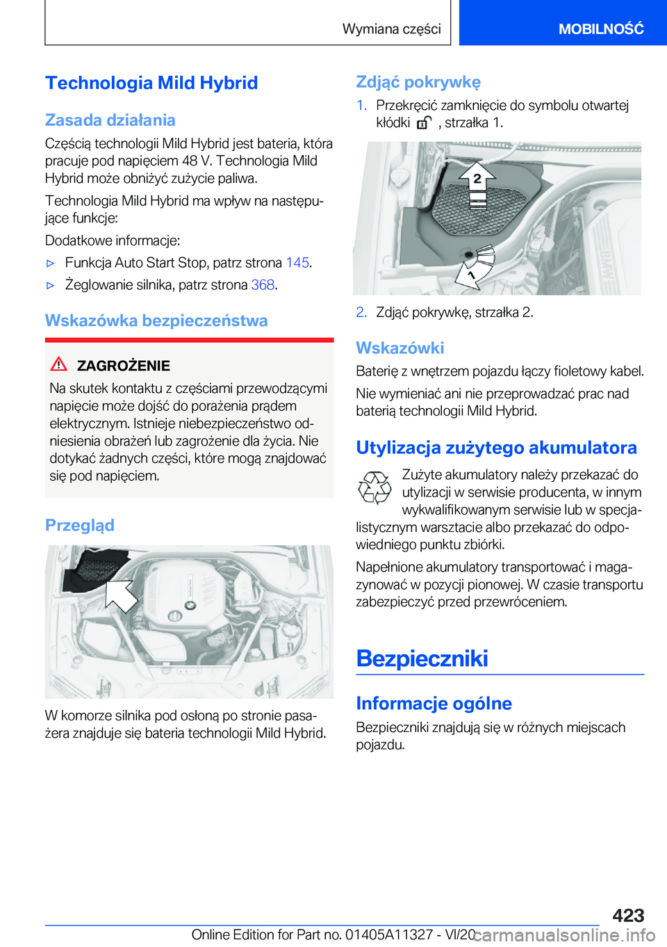 BMW 5 SERIES 2021  Instrukcja obsługi (in Polish) �T�e�c�h�n�o�l�o�g�i�a��M�i�l�d��H�y�b�r�i�d
�Z�a�s�a�d�a��d�z�i�a�ł�a�n�i�a
�C�z�