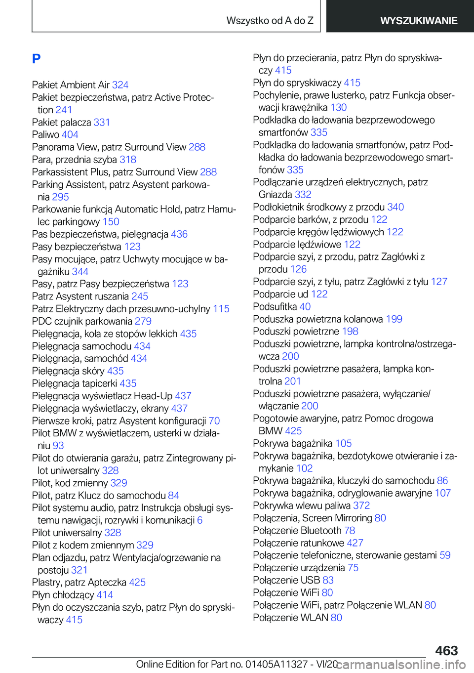 BMW 5 SERIES 2021  Instrukcja obsługi (in Polish) �P�P�a�k�i�e�t��A�m�b�i�e�n�t��A�i�r� �3�2�4�
�P�a�k�i�e�t��b�e�z�p�i�e�c�z�e�