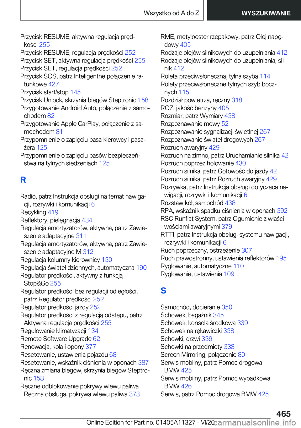 BMW 5 SERIES 2021  Instrukcja obsługi (in Polish) �P�r�z�y�c�i�s�k��R�E�S�U�M�E�,��a�k�t�y�w�n�a��r�e�g�u�l�a�c�j�a��p�r�